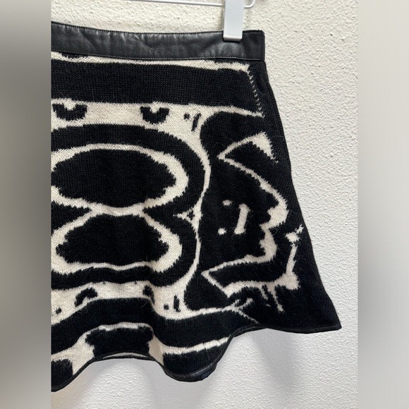 Ohlin D Baby Alpaca Wool Knit Skirt Geometric Back Zip Leather Trim Pockets Med - Picture 5 of 10